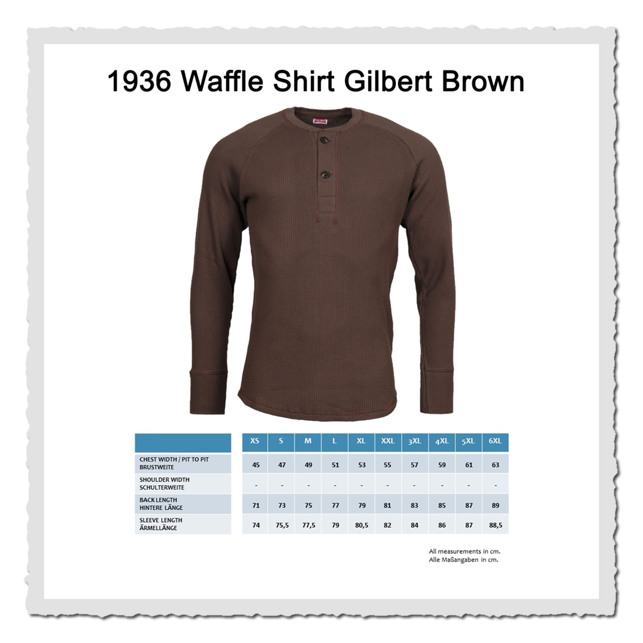 Pike Brothers Masstabelle 1936 Waffle Shirt Gilbert Brown